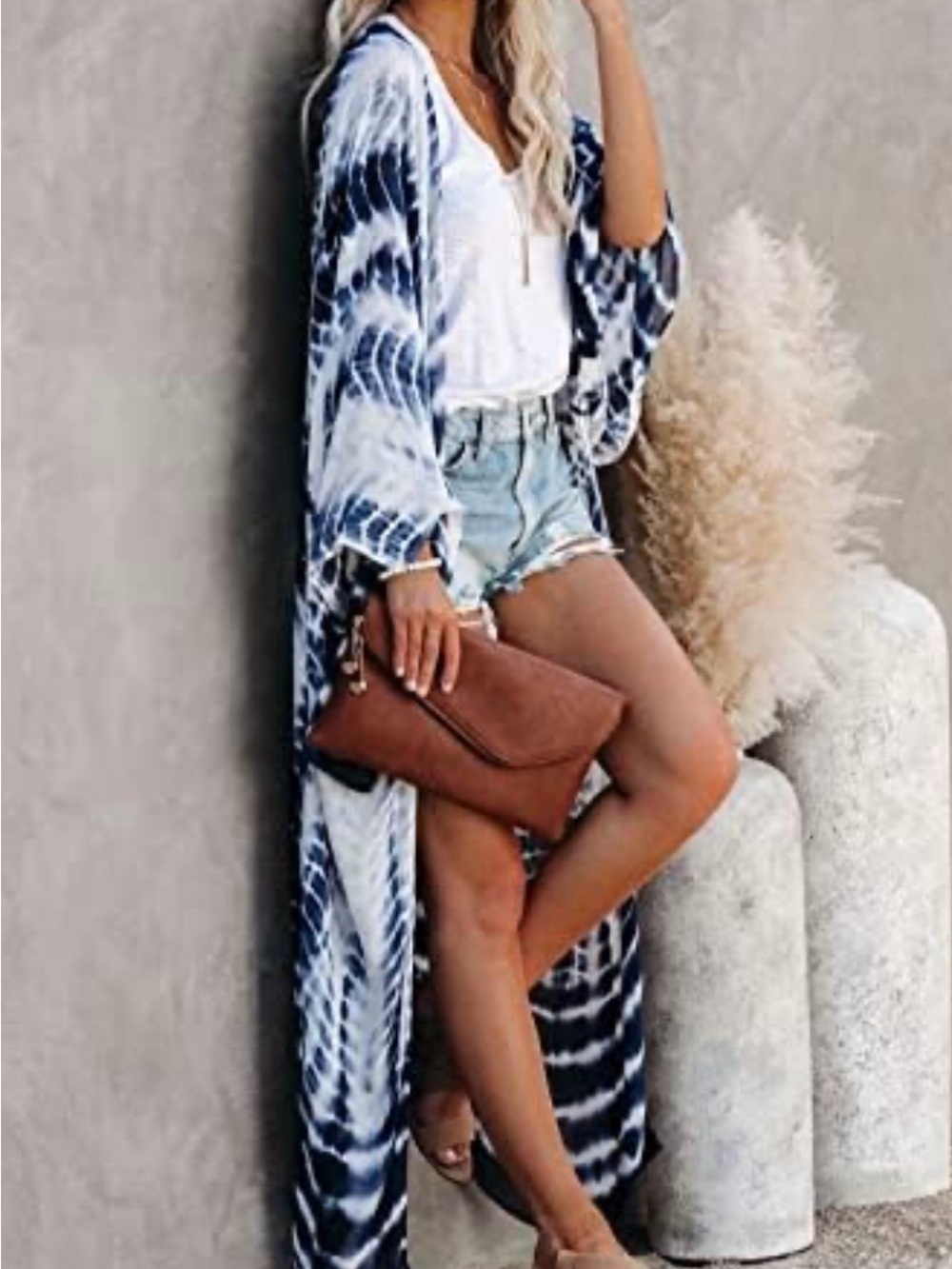 Women’s Navy Tie-Dye Long Kaftan Dress Bohemian Roomy Cover-Up
